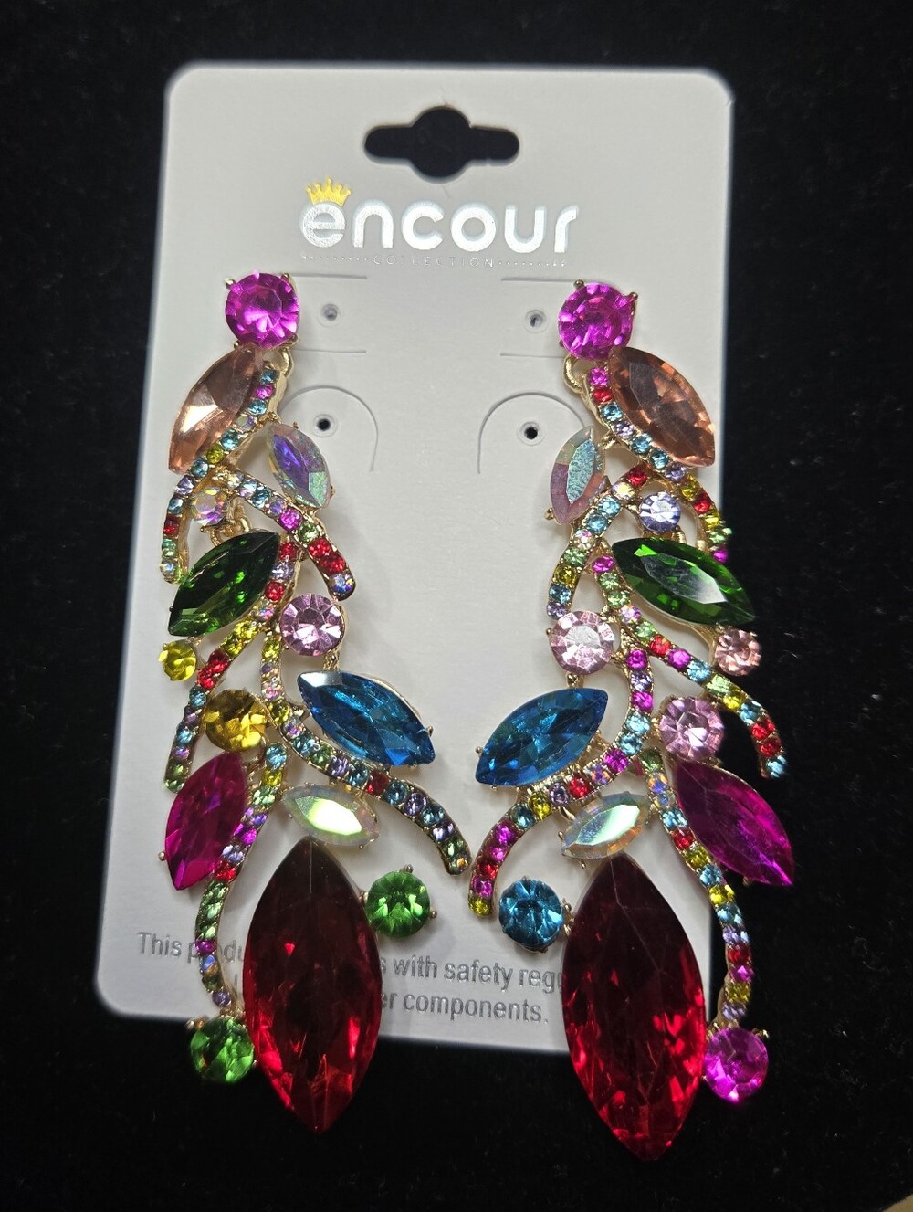 Multicolor Crystal Drop Statement Earrings - Pink & Multicolor NWT